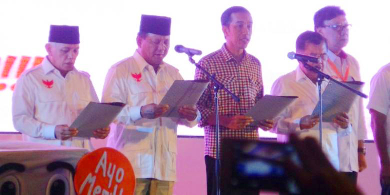 Capres 2014 Jokowi-JK dan Prabowo-Hatta Deklarasikan Pemilu Damai 
